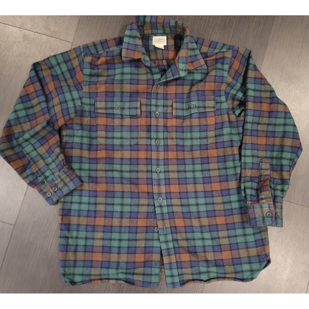 L.L. Bean Plaid Chamois Vintage dual button flap chest pockets size Large reg